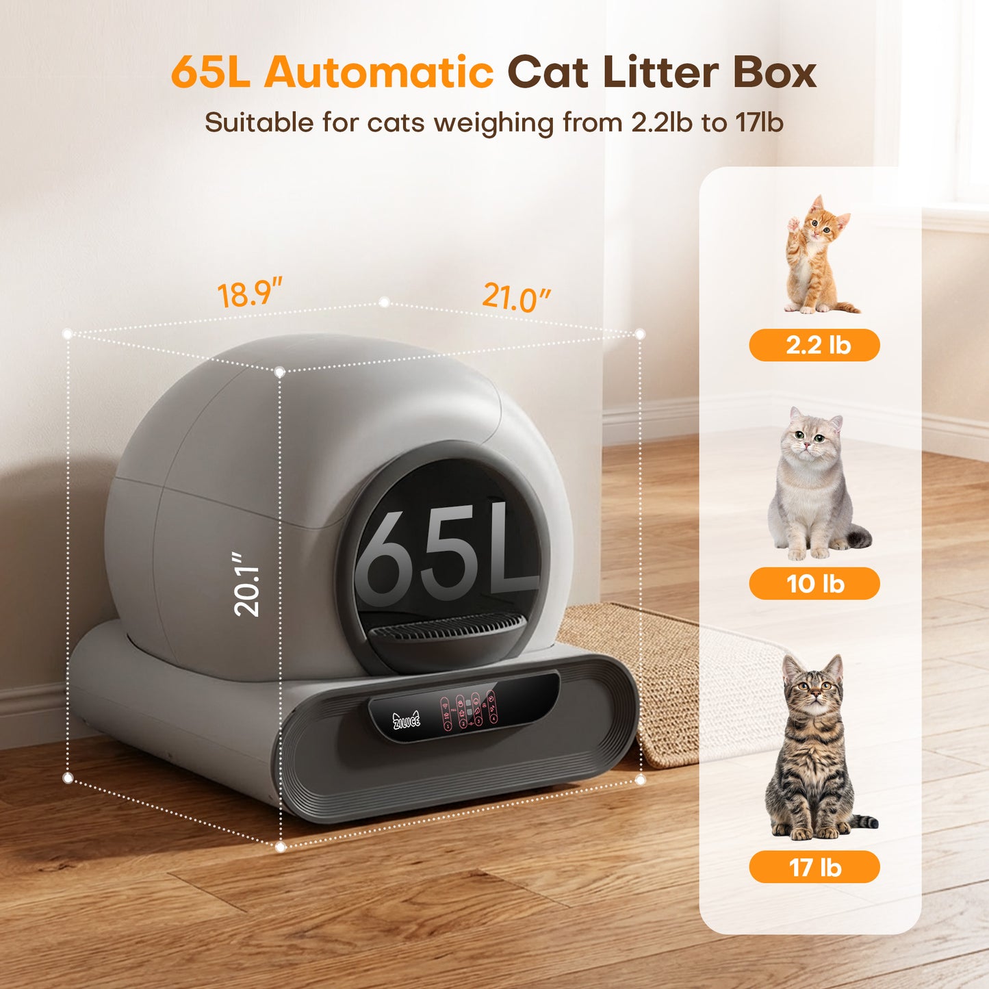 Ziluce Automatic Cat Litter Box – Odor-Free, 65L