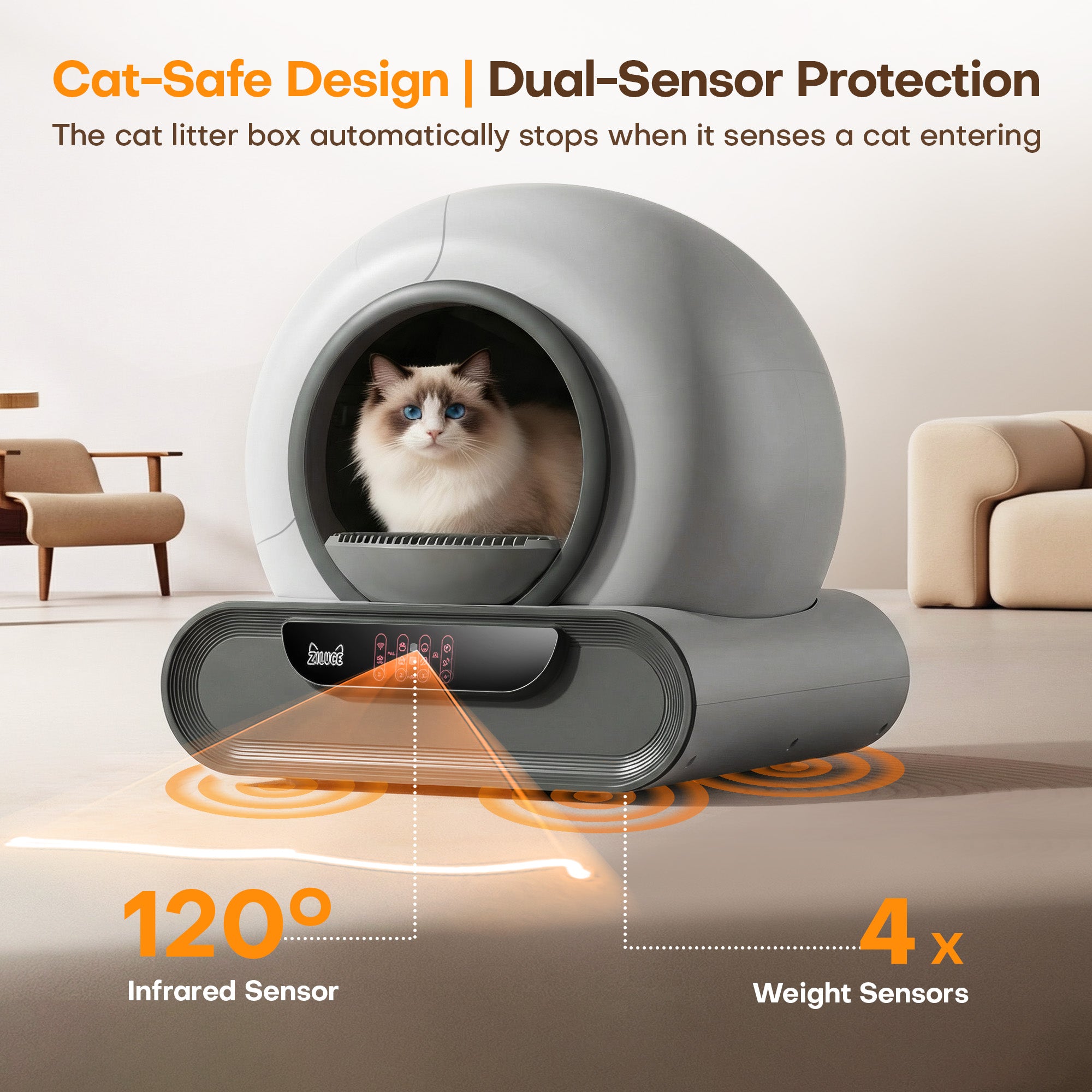 Ziluce Automatic Cat Litter Box – Odor-Free, 65L