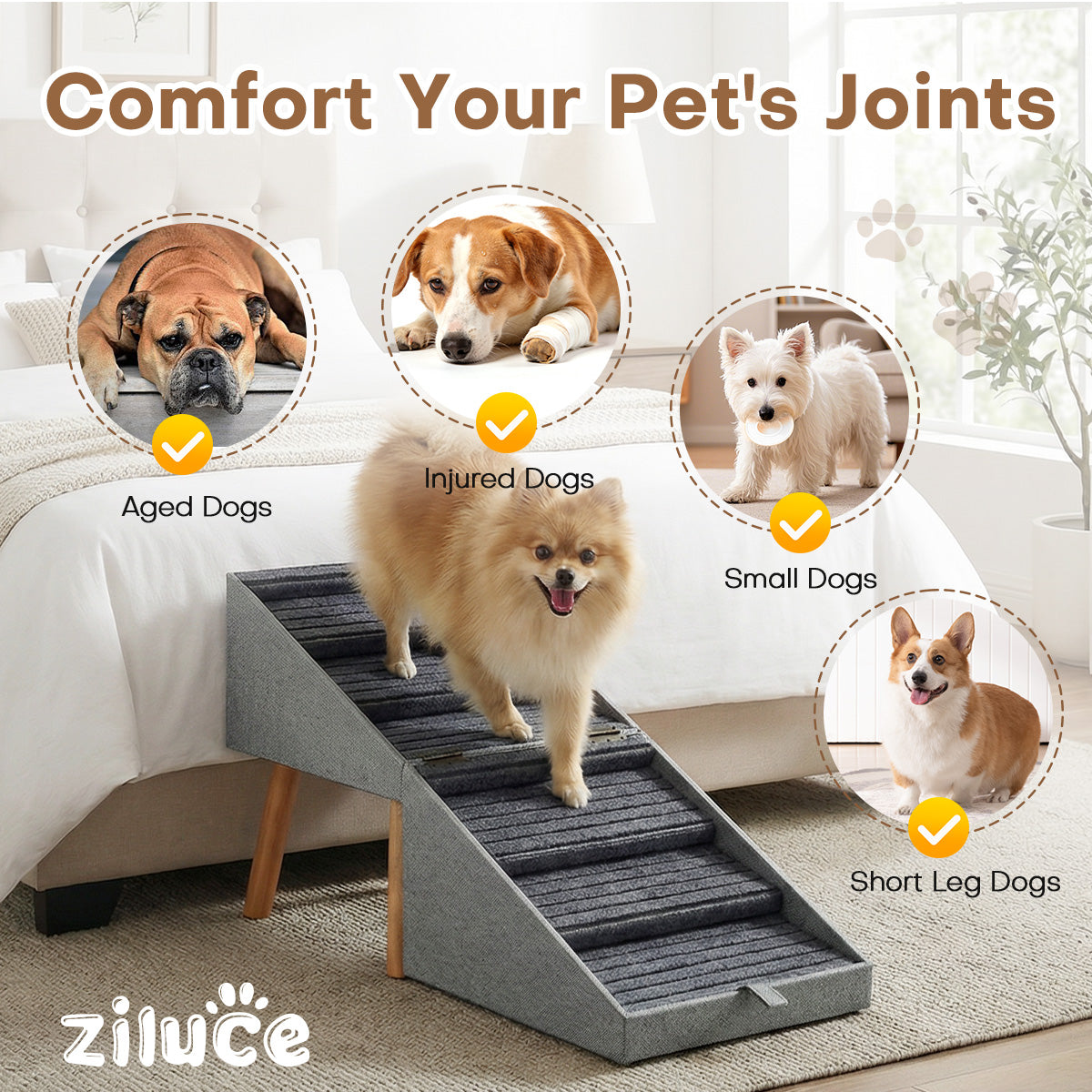 Ziluce 21’’ Dog Ramp Stairs – 6 Steps for Bed