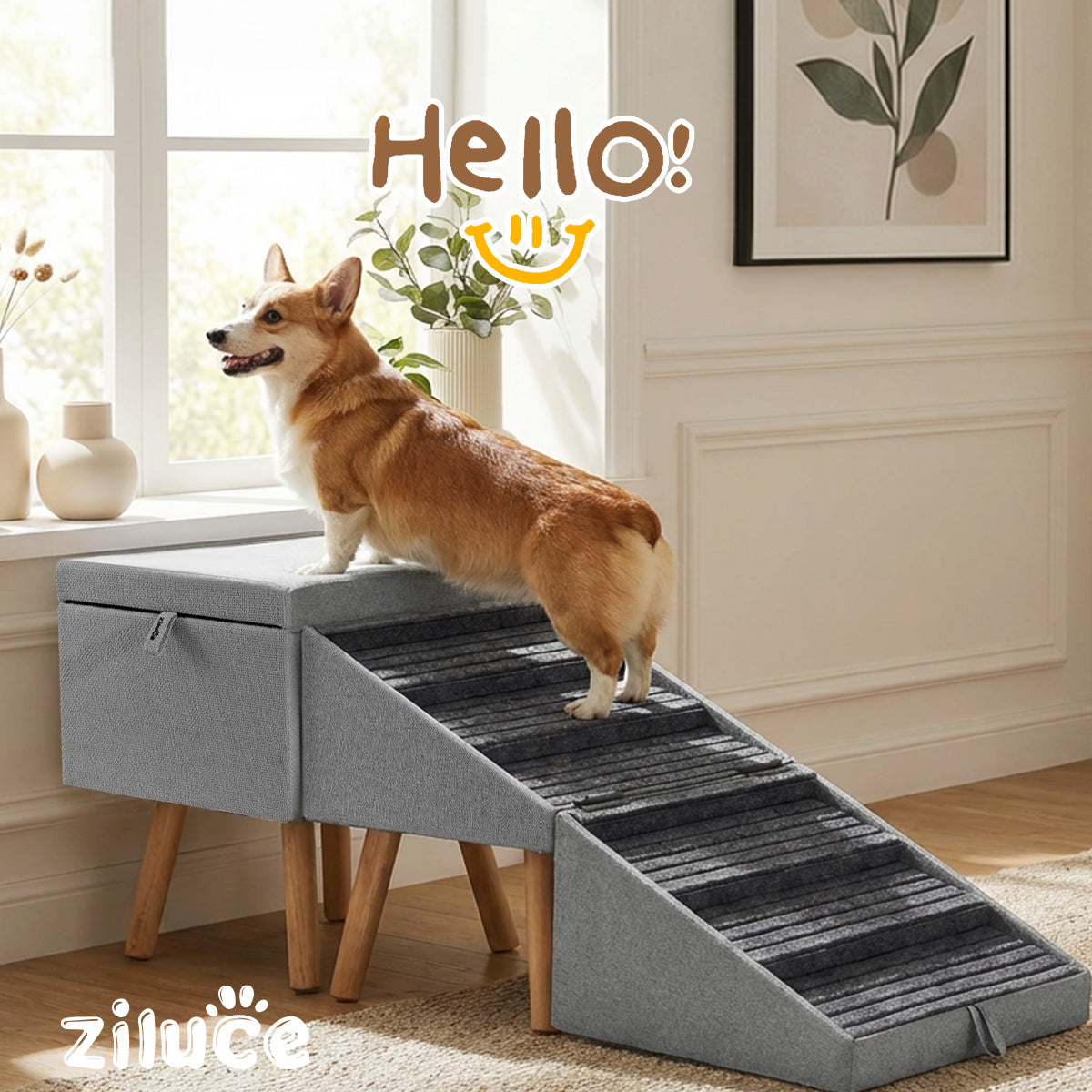 Ziluce 21’’ Dog Ramp Stairs – 6 Steps for Bed
